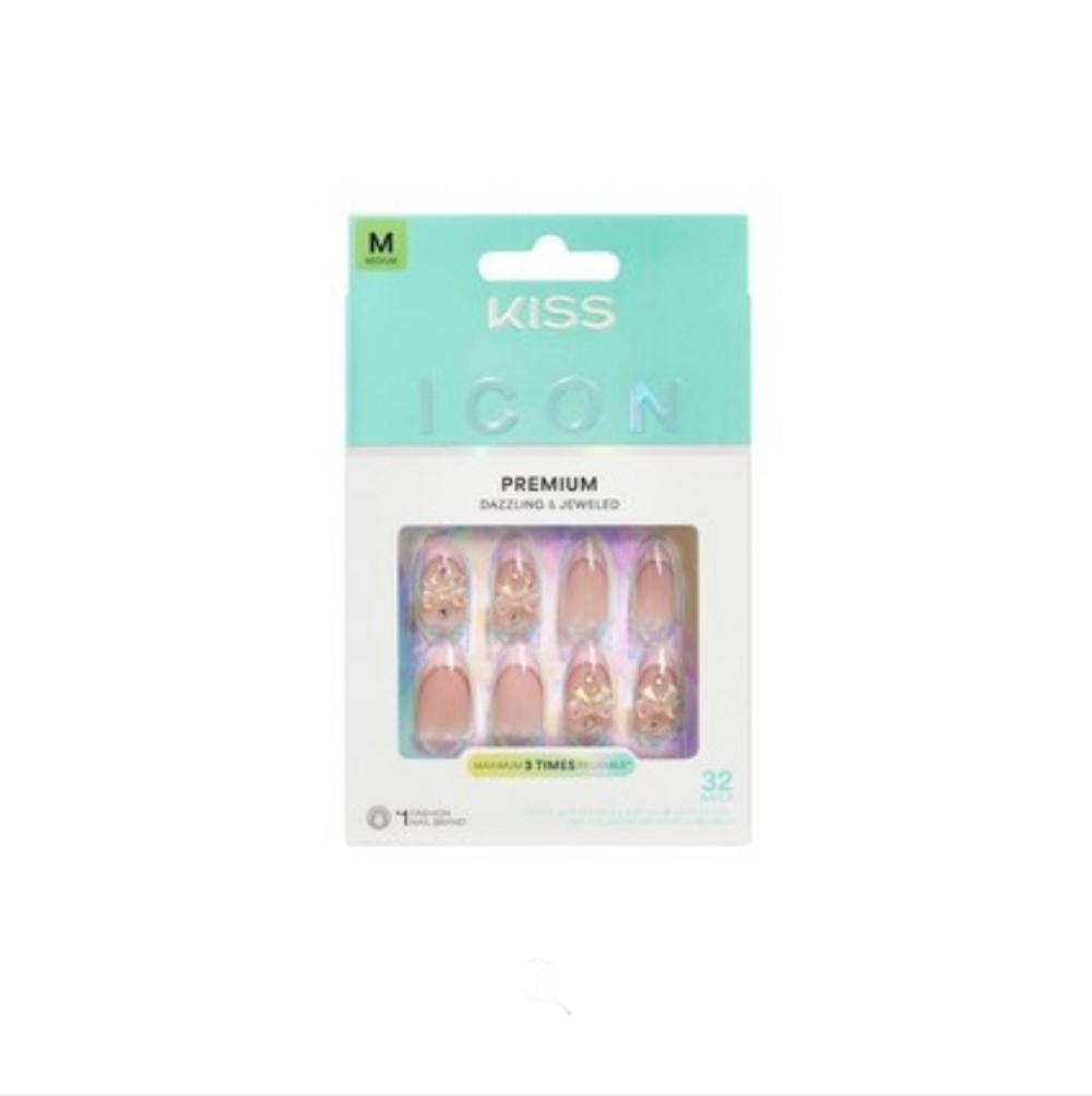 Kiss Icon False Nails, Vibrant Jewels (Medium, Almond) - 32 count
